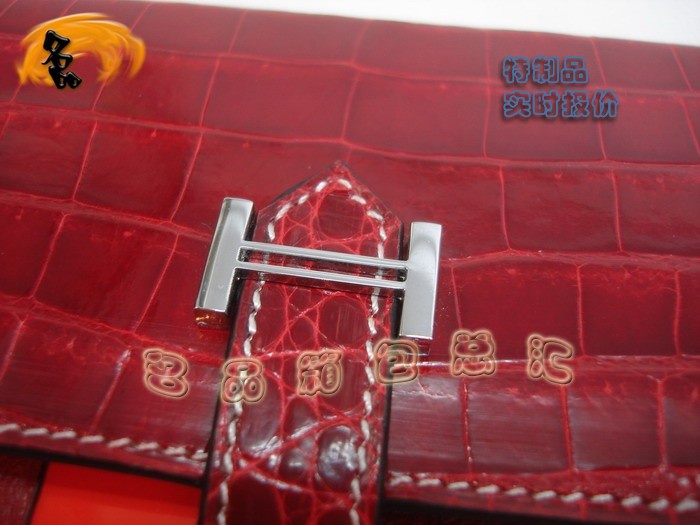 04618 Hermes最新款 Hermes真鱷魚皮 時尚女士錢夾 愛馬仕長款錢包 紅色 實時報價