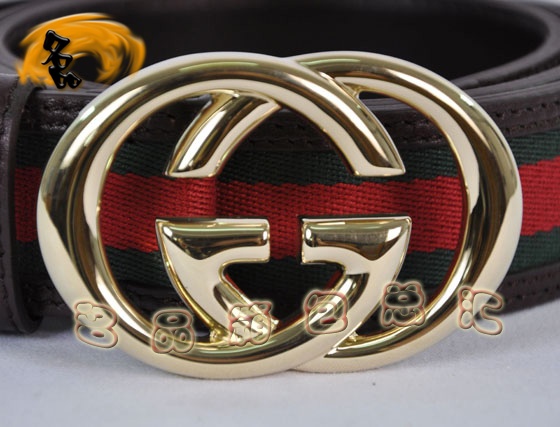 162922 Gucci新款 進(jìn)口牛皮配紅綠織帶金扣男士皮帶 Gucci皮帶 Gucci腰帶