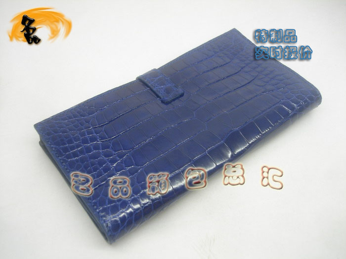 05615 Hermes最新款 Hermes真鱷魚皮 時尚女士錢夾 愛馬仕長款錢包 深藍色 實時報價
