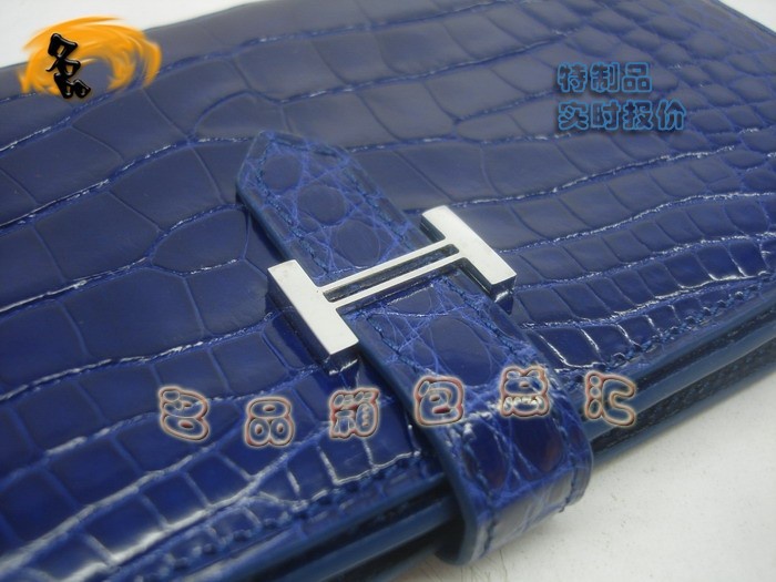 05615 Hermes最新款 Hermes真鱷魚皮 時尚女士錢夾 愛馬仕長款錢包 深藍色 實時報價