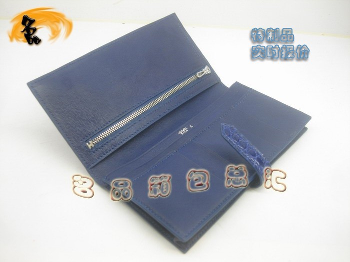 05615 Hermes最新款 Hermes真鱷魚皮 時尚女士錢夾 愛馬仕長款錢包 深藍色 實時報價