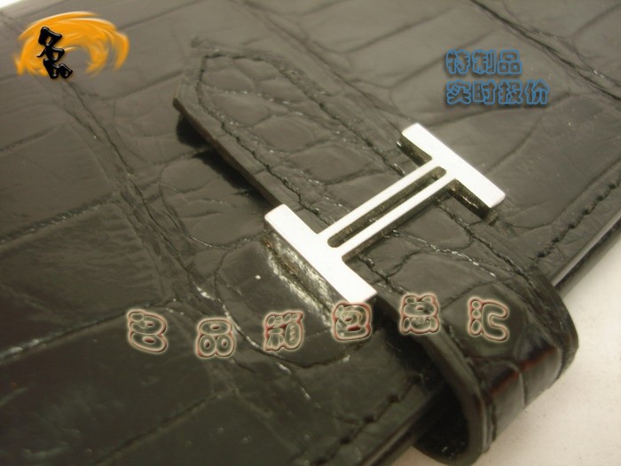 05389 Hermes最新款 Hermes真鱷魚皮 時尚女士錢夾 愛馬仕長款錢包 黑色 實時報價