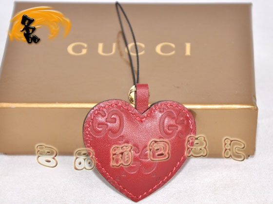212548 Gucci進口牛皮雙G壓花女士掛件 Gucci心形手機掛件 掛飾 Gucci飾品 紅色