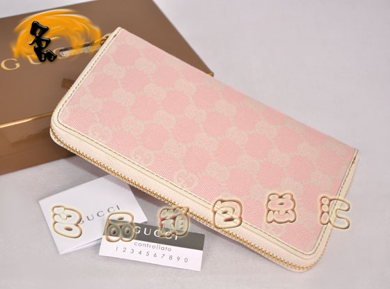 112724 Gucci最新款 古奇雙G花布時尚女士長款錢包 Gucci女包 粉紅色