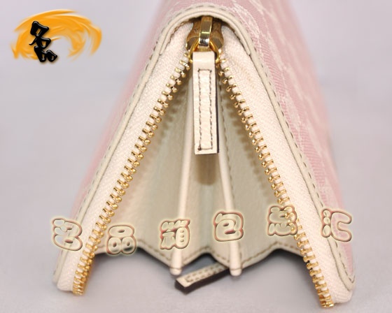 112724 Gucci最新款 古奇雙G花布時尚女士長款錢包 Gucci女包 粉紅色