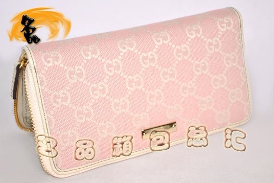 112724 Gucci最新款 古奇雙G花布時尚女士長款錢包 Gucci女包 粉紅色