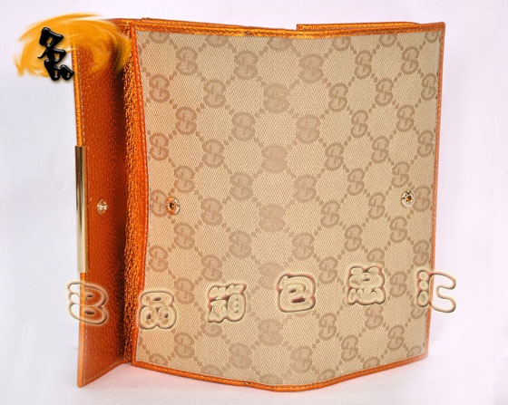 112715 Gucci經(jīng)典雙G花布女士錢夾 Gucci長款錢包 Gucci女包 錢包 杏配橙色
