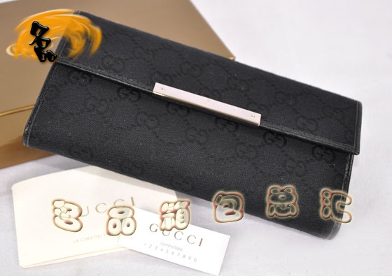 112715 Gucci經(jīng)典雙G花布女士錢夾 Gucci長款錢包 Gucci女包 錢包 黑色