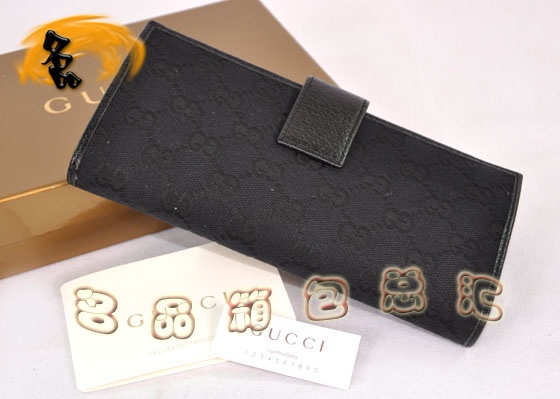 112715 Gucci經(jīng)典雙G花布女士錢夾 Gucci長款錢包 Gucci女包 錢包 黑色