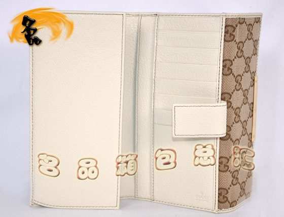 112715 Gucci經典雙G花布女士錢夾 Gucci長款錢包 Gucci女包 錢包 杏配米白色