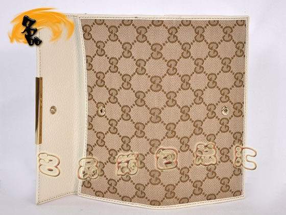 112715 Gucci經典雙G花布女士錢夾 Gucci長款錢包 Gucci女包 錢包 杏配米白色