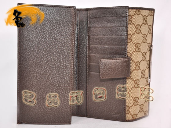 112715 Gucci經典雙G花布女士錢夾 Gucci長款錢包 Gucci女包 錢包 杏配深啡色