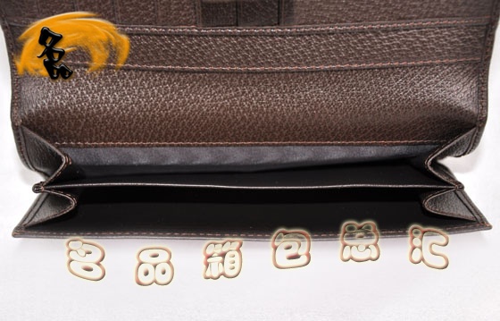 112715 Gucci經典雙G花布女士錢夾 Gucci長款錢包 Gucci女包 錢包 杏配深啡色