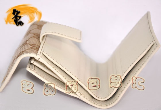 112716 Gucci經典雙G花布時尚女士錢夾 Gucci短款錢包 Gucci女包 杏配米白色