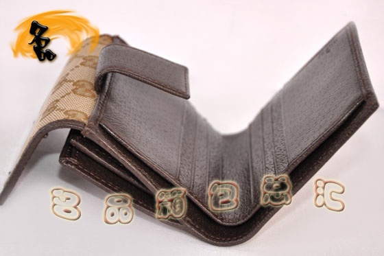 112716 Gucci經(jīng)典雙G花布時尚女士錢夾 Gucci短款錢包 Gucci女包 杏配深啡色