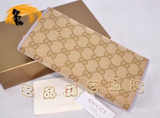 181595 古奇經(jīng)典雙G帆布女士錢(qián)夾 Gucci長(zhǎng)款錢(qián)包 Gucci女包 一比一品質(zhì) 杏配淺紫色