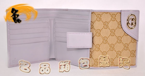 181594 古奇經(jīng)典雙G帆布女士錢(qián)夾 Gucci短款錢(qián)包 女包 一比一品質(zhì) 杏配淺紫色