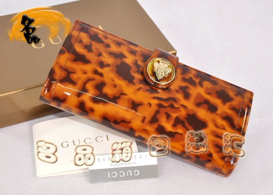 190350 Gucci錢(qián)包 Gucci最新款豹紋漆皮女士錢(qián)夾 Gucci長(zhǎng)款錢(qián)包 淺啡色