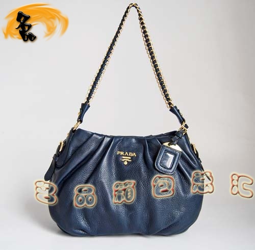 80060 原版一比一品質 Prada最新款 進口高檔牛皮時尚女包 Prada單肩包 深藍色