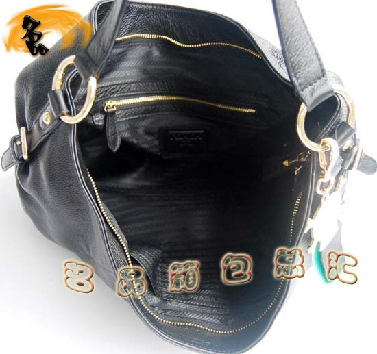 69526 Prada最新款 普拉達(dá)時(shí)尚女士單肩包 Prada進(jìn)口牛皮女包 骷髏裝飾 黑色