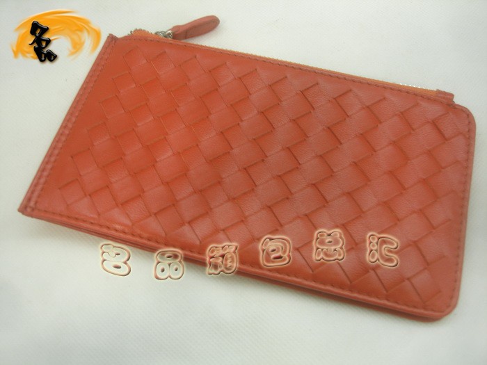08703 Bottega Veneta羊皮手工編織錢包 BV卡夾 Bottega長款錢包 卡包 橙色