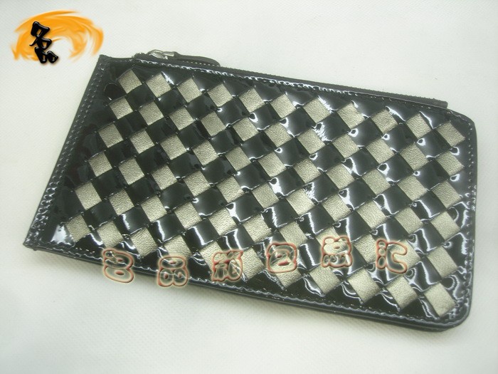 08709 Bottega Veneta羊皮編織錢包 亮皮 BV卡夾 Bottega長款錢包 卡包 黑色