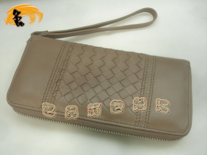 08718 Bottega Veneta羊皮編織錢包 BV手拿包 Bottega長款錢包 卡包 手包 淺啡色