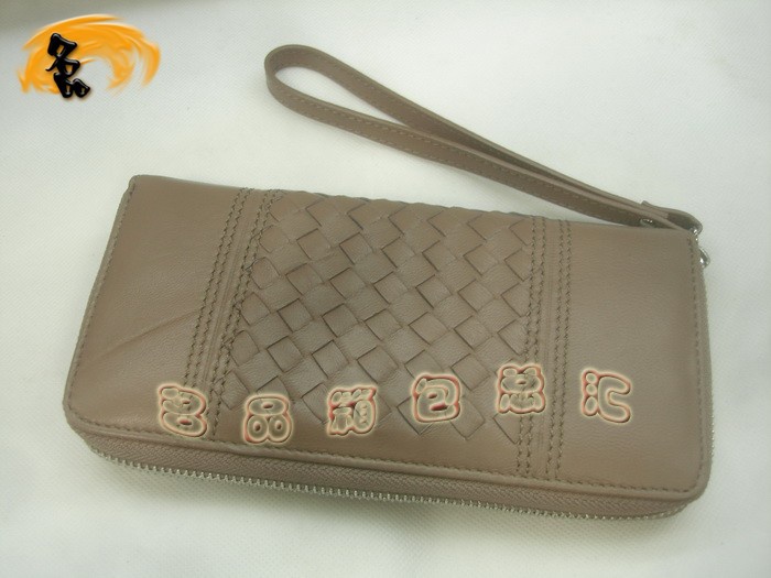 08718 Bottega Veneta羊皮編織錢包 BV手拿包 Bottega長款錢包 卡包 手包 淺啡色