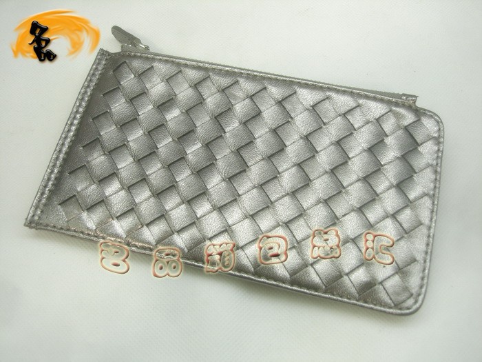 08682 Bottega Veneta羊皮手工編織錢包 BV卡夾 Bottega長款錢包 卡包 古銀色