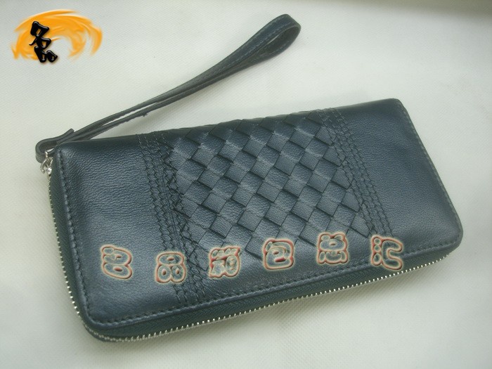 08730 Bottega Veneta羊皮編織錢包 BV手拿包 Bottega長款錢包 卡包 手包 深藍色