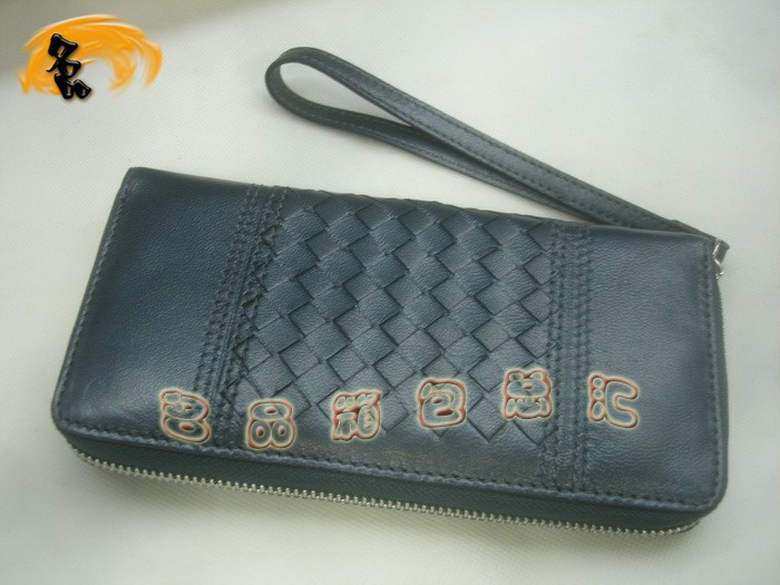 08730 Bottega Veneta羊皮編織錢包 BV手拿包 Bottega長款錢包 卡包 手包 深藍色