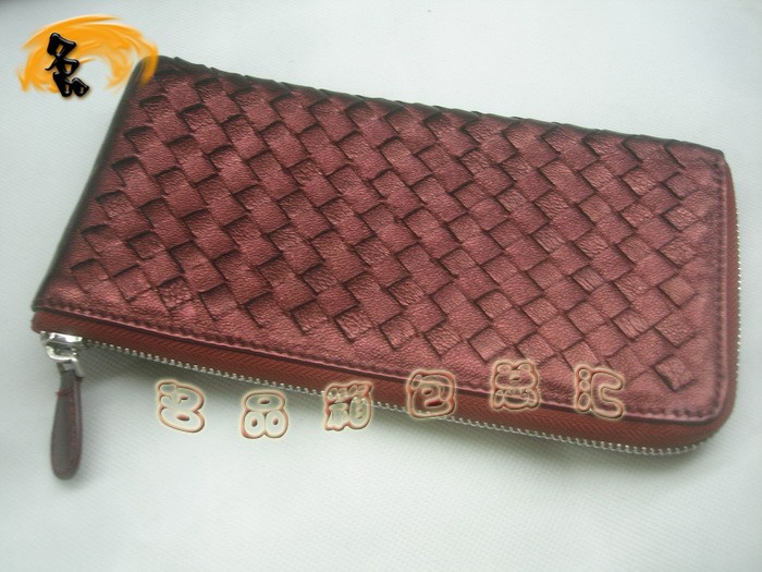 08832 Bottega Veneta羊皮手工編織錢包 BV女包 Bottega Veneta長款錢包 棗紅色