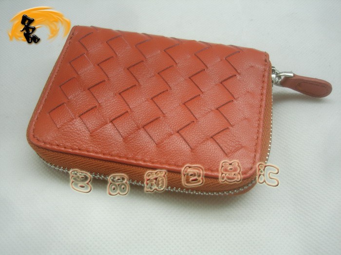 08784 Bottega Veneta經典羊皮編織工藝 零錢包 BV錢包 Bottega短款錢包 橙色