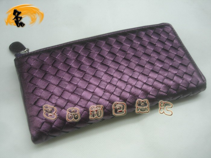 08832 Bottega Veneta羊皮手工編織錢包 BV女包 Bottega Veneta長款錢包 紫色