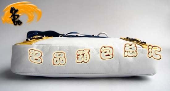 084331 巴黎世家女包 新款拼色頭層牛皮女士機(jī)車包 Balenciaga手提包 單肩包 白色