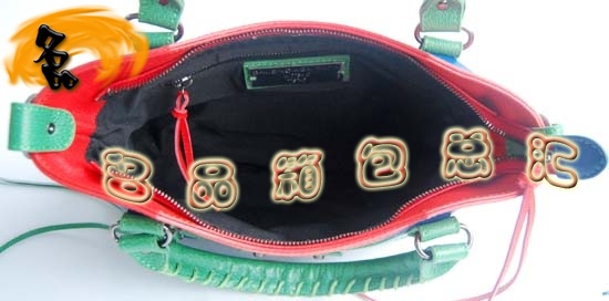 084331 巴黎世家女包 拼色頭層牛皮女士機車包 Balenciaga手提包 單肩包 藍配紅色