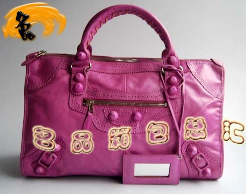 084824 Balenciaga手提包 最新款皮釘花邊牛皮時尚休閑女包 巴黎世家女包 桃紅色