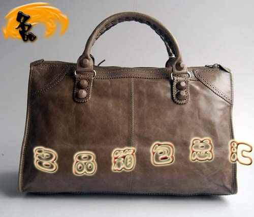 084824 Balenciaga手提包 最新款皮釘花邊牛皮時尚休閑女包 巴黎世家女包 銀灰色