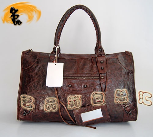 084324 Balenciaga單肩包 Balenciaga羊皮女包 機(jī)車包 巴黎世家手提包 啡色