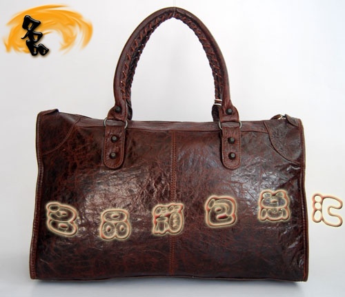 084324 Balenciaga單肩包 Balenciaga羊皮女包 機(jī)車包 巴黎世家手提包 啡色