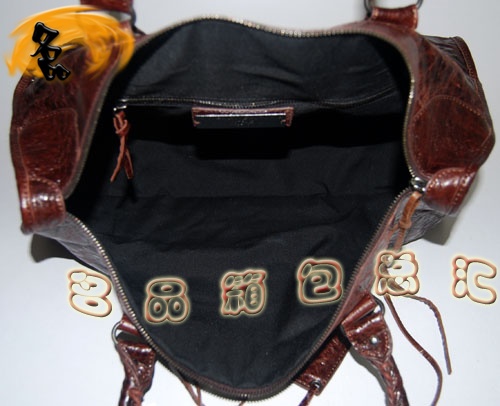 084324 Balenciaga單肩包 Balenciaga羊皮女包 機(jī)車包 巴黎世家手提包 啡色