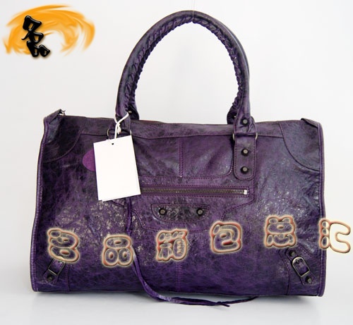 084324 Balenciaga單肩包 Balenciaga羊皮女包 機車包 巴黎世家手提包 深紫色