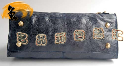 084328B Balenciaga單肩包 機車包 巴黎世家手提包 進口羊皮大金釘女包 藏藍色