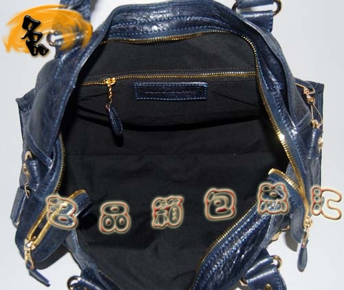 084328B Balenciaga單肩包 機車包 巴黎世家手提包 進口羊皮大金釘女包 藏藍色