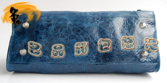 084328A Balenciaga單肩包 Balenciaga機車包 巴黎世家手提包 進口羊皮女包 深藍色