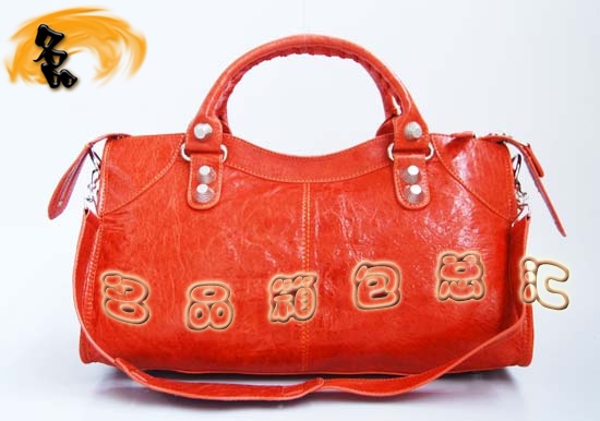 084328A Balenciaga單肩包 Balenciaga機車包 巴黎世家手提包 進口羊皮女包 橙色