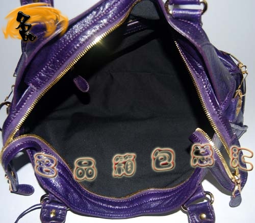084328B Balenciaga機車包 單肩包 巴黎世家手提包 進口羊皮大金釘女包 深紫色
