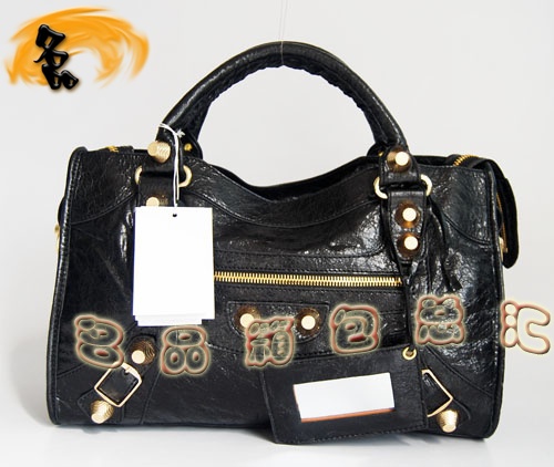 084332B Balenciaga機車包 單肩包 巴黎世家手提包 進口羊皮大金釘時尚女包 黑色
