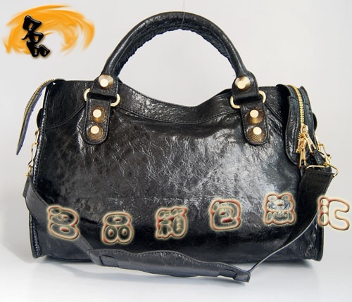 084332B Balenciaga機車包 單肩包 巴黎世家手提包 進口羊皮大金釘時尚女包 黑色