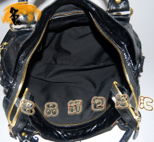 084332B Balenciaga機車包 單肩包 巴黎世家手提包 進口羊皮大金釘時尚女包 黑色